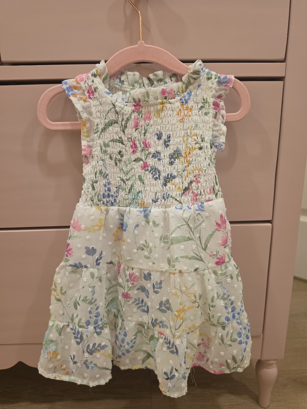 Gymboree Toddler White Floral Smocked Ruffle-Shoulder Kids Dress Size 2t